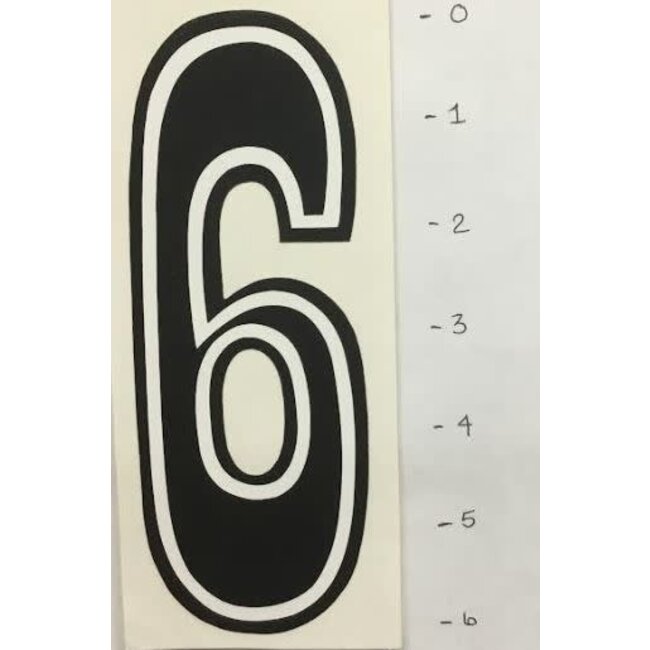 STICKER - NUMBER 6 - BLACK/WHITE TRIM- 6"*