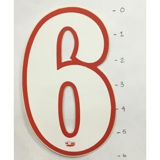 STICKER - NUMBER 6 - WHITE/ RED TRIM - 6"*