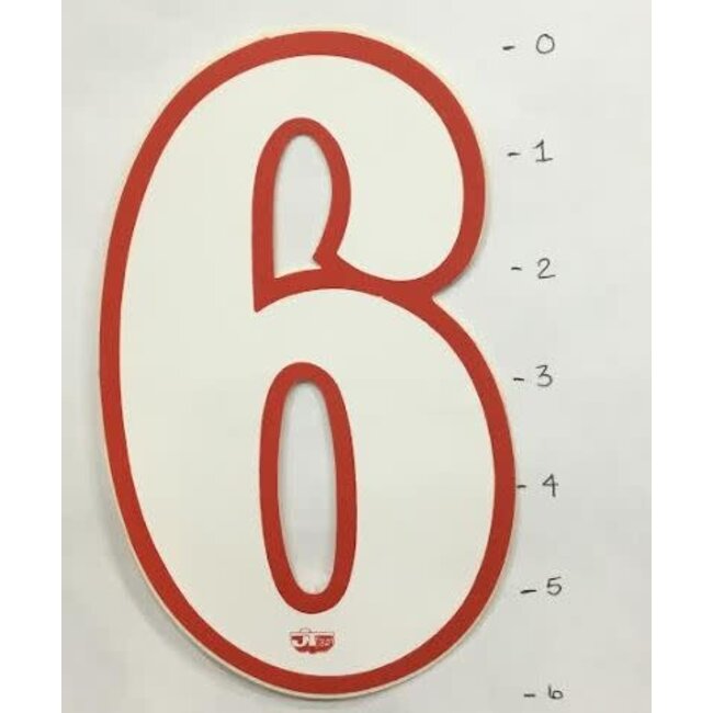 STICKER - NUMBER 6 - WHITE/ RED TRIM - 6"*