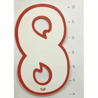 STICKER - NUMBER 8 - WHITE/ RED TRIM - 6"*