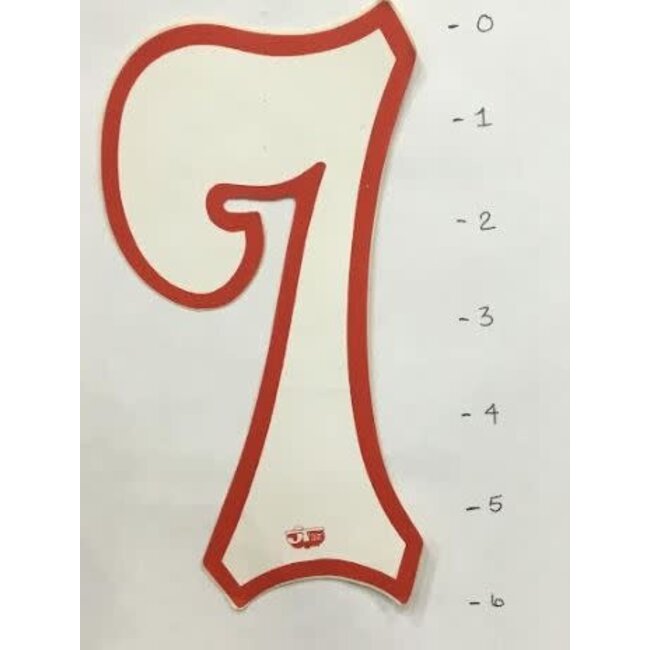 STICKER - NUMBER 7 - WHITE/ RED TRIM - 6"*