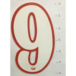 STICKER - NUMBER 9 - WHITE/ RED TRIM - 6"*