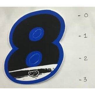 STICKER - NUMBER 8 - BLACK / BLUE TRIM - 3"*