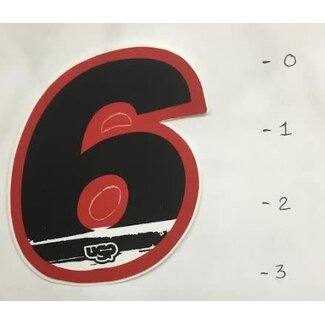 STICKER - NUMBER 6 - BLACK / RED TRIM - 3"*