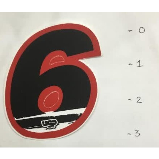 STICKER - NUMBER 6 - BLACK / RED TRIM - 3"*
