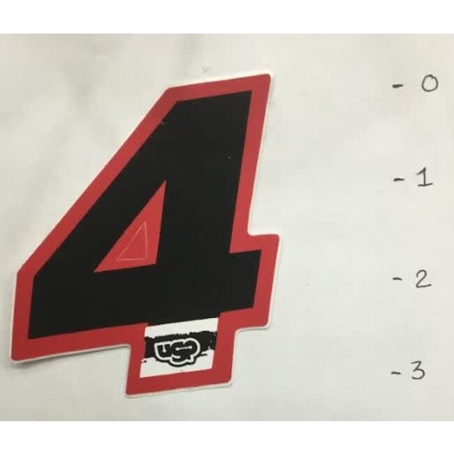 STICKER - NUMBER 4 - BLACK / RED TRIM - 3"*
