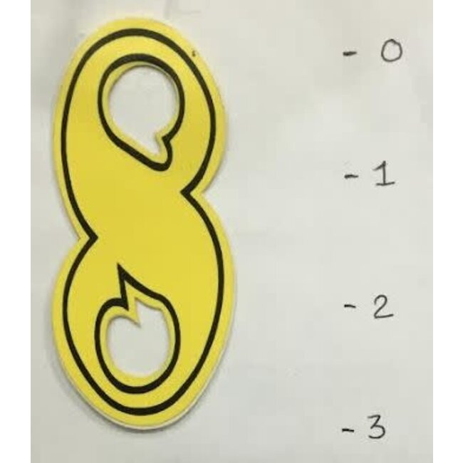 STICKER - NUMBER 8 - YELLOW/ BLACK TRIM - 3"*