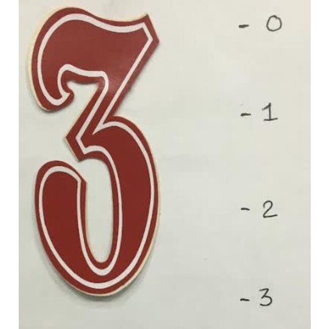 STICKER - NUMBER 3 - RED / WHITE TRIM - 3"*