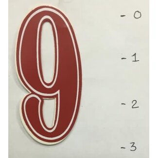STICKER - NUMBER 9 - RED / WHITE TRIM - 3"*