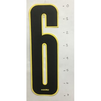 HARO STICKER - NUMBER 6 - BLACK/ YELLOW TRIM - 7"*
