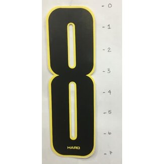 HARO STICKER - NUMBER 8 - BLACK/ YELLOW TRIM - 7"*