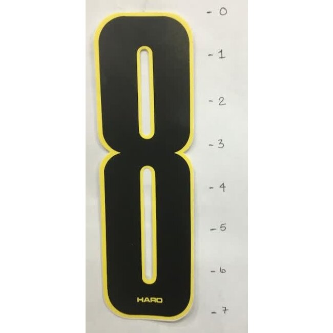 HARO STICKER - NUMBER 8 - BLACK/ YELLOW TRIM - 7"*