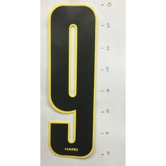 HARO STICKER - NUMBER 9 - BLACK/ YELLOW TRIM - 7"*
