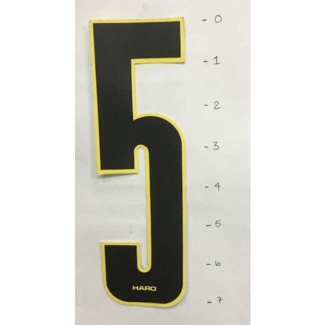 HARO STICKER - NUMBER 5 - BLACK/ YELLOW TRIM - 7"*