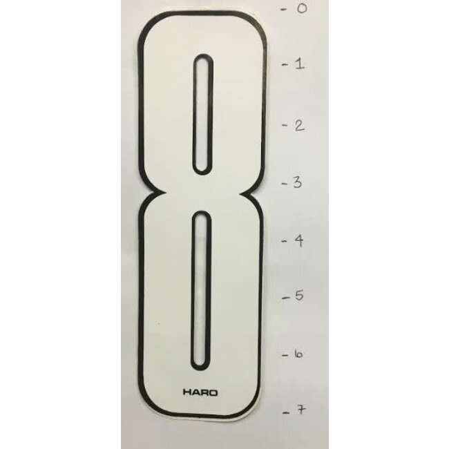 HARO STICKER - NUMBER 8 - WHITE/ BLACK TRIM - 7"*