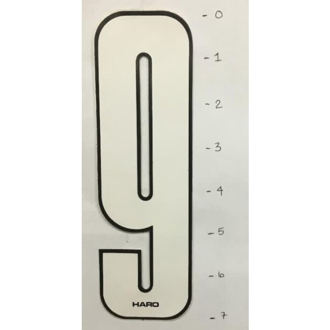 HARO STICKER - NUMBER 9 - WHITE/ BLACK TRIM - 7"*