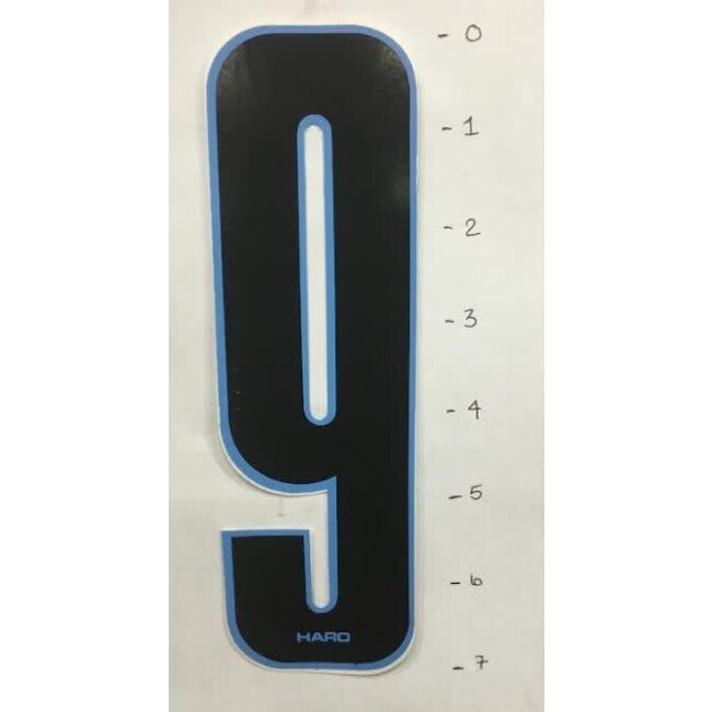 HARO STICKER - NUMBER 9 - BLACK/ BLUE TRIM - 7"*