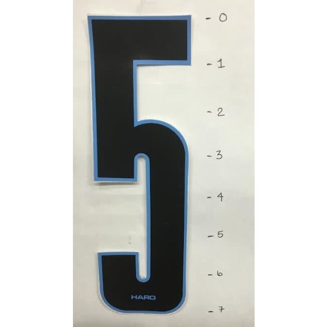 HARO STICKER - NUMBER 5 - BLACK/ BLUE TRIM - 7"