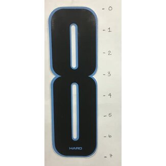 HARO STICKER - NUMBER 8 - BLACK/ BLUE TRIM - 7"*