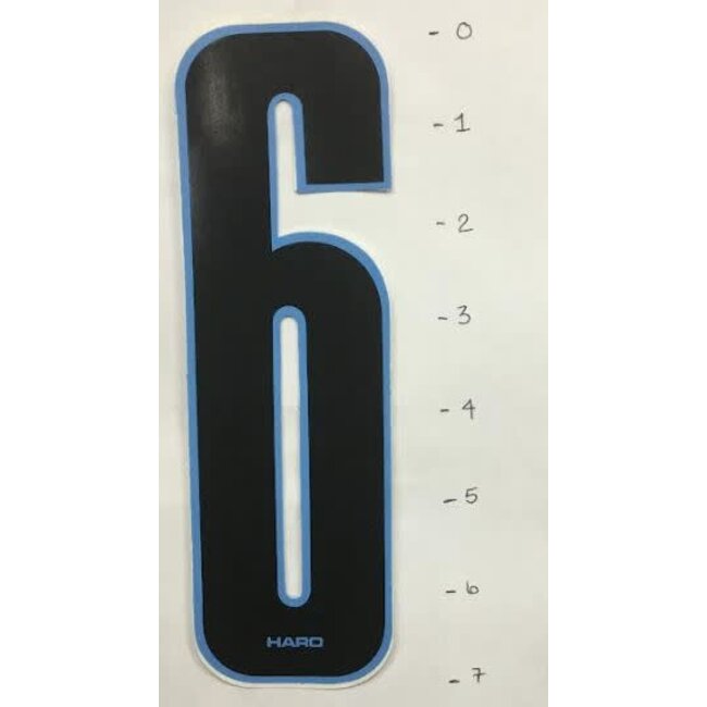 HARO STICKER - NUMBER 6 - BLACK/ BLUE TRIM - 7"*