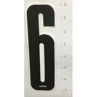 HARO STICKER - NUMBER 6 - BLACK/ WHITE TRIM - 7"*