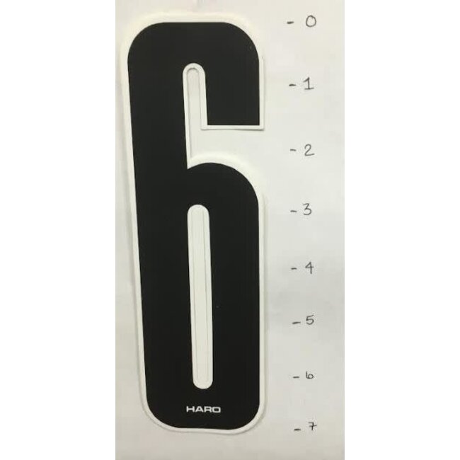 HARO STICKER - NUMBER 6 - BLACK/ WHITE TRIM - 7"*