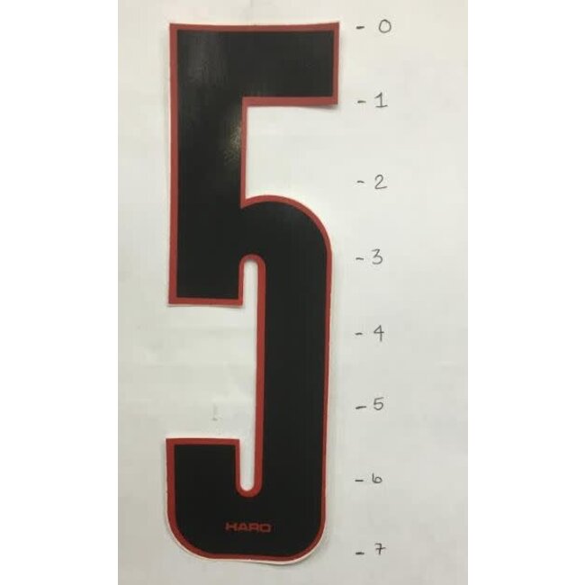 HARO STICKER - NUMBER 5 - BLACK/ RED TRIM - 7"*