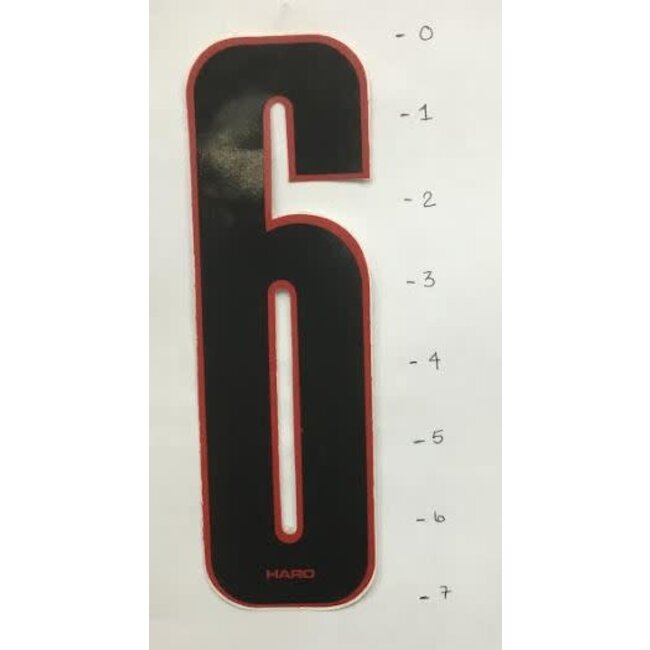 HARO STICKER - NUMBER 6 - BLACK/ RED TRIM - 7"*