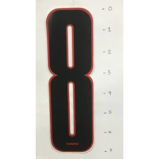 HARO STICKER - NUMBER 8 - BLACK/ RED TRIM - 7"*