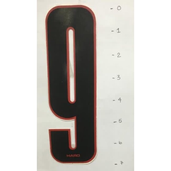 HARO STICKER - NUMBER 9 - BLACK/ RED TRIM - 7"*