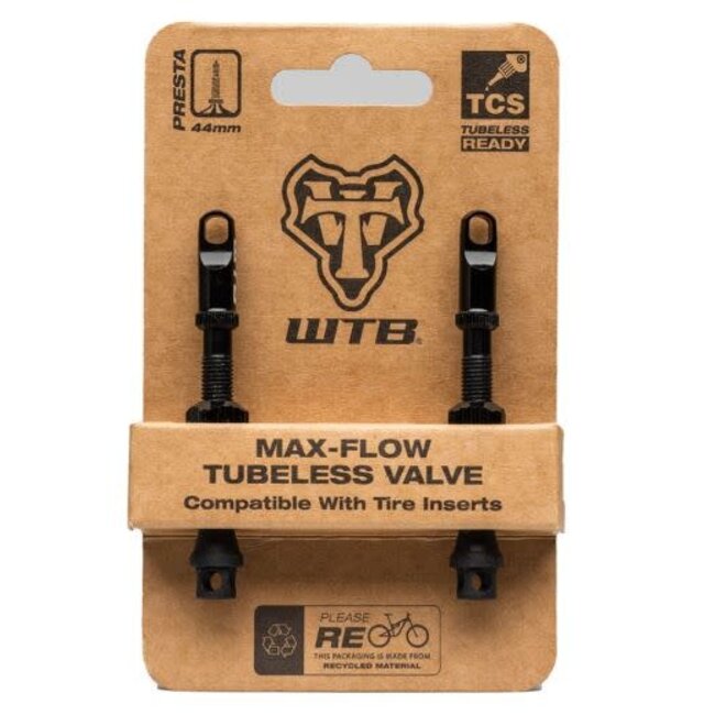 WTB TCS Max-Flow Tubeless Valves - 44mm, Black, Pair