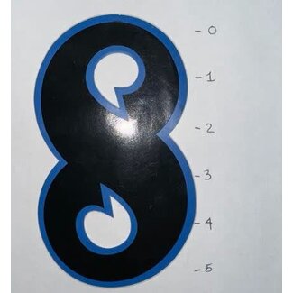STICKER – NUMBER 8 – BLACK / BLUE TRIM - 5"