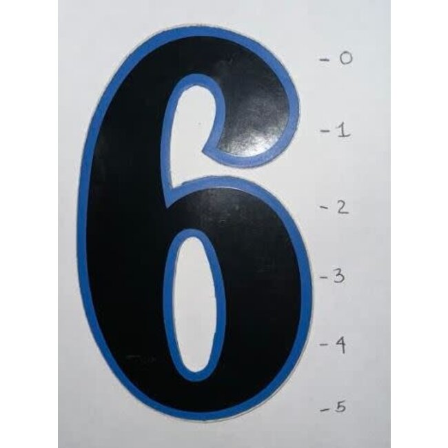 STICKER – NUMBER 6 – BLACK / BLUE TRIM - 5"