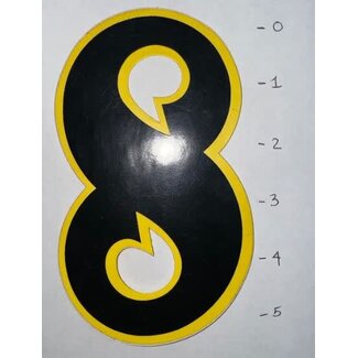 STICKER – NUMBER 8 – BLACK / YELLOW TRIM - 5"