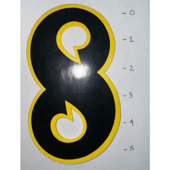 STICKER – NUMBER 8 – BLACK / YELLOW TRIM - 5"