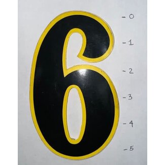 STICKER – NUMBER 6 – BLACK / YELLOW TRIM - 5"