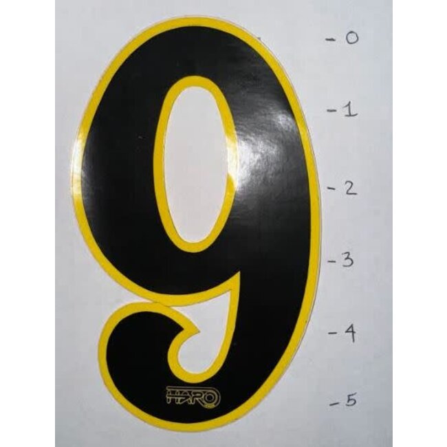 HARO STICKER – NUMBER 9 – BLACK / YELLOW TRIM - 5"
