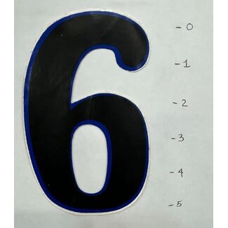 STICKER - NUMBER 6 – BLACK / BLUE TRIM - 5"