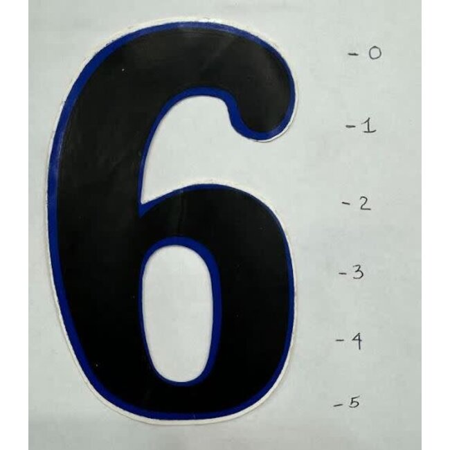 STICKER - NUMBER 6 – BLACK / BLUE TRIM - 5"