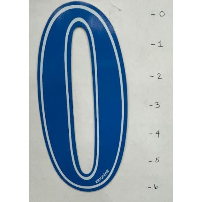 ZERONINE STICKER - NUMBER 0 - BLUE WITH WHITE TRIM - 6"