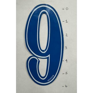 ZERONINE STICKER - NUMBER 9 - BLUE WITH WHITE TRIM - 6"