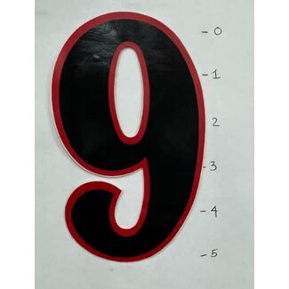 STICKER - NUMBER 9 – BLACK / RED TRIM - 5"