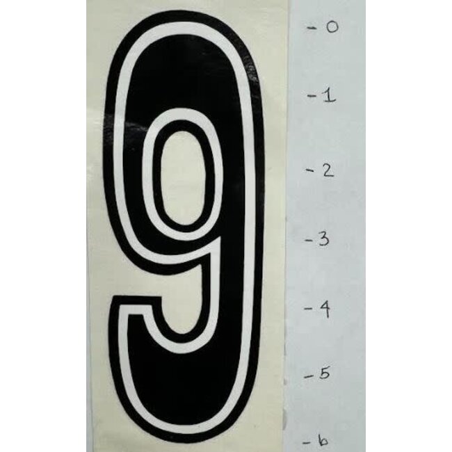 STICKER - NUMBER 9 – BLACK / WHITE TRIM - 6"