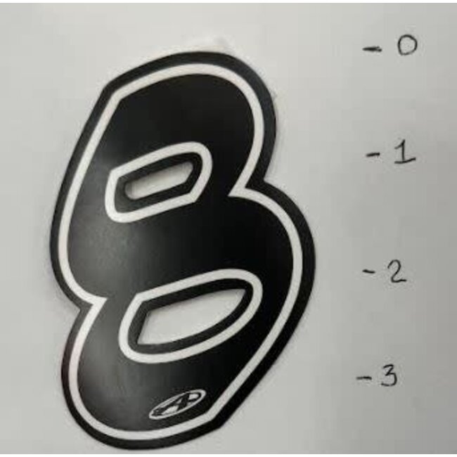 STICKER - NUMBER 8 – BLACK W/ WHITE TRIM - 3"