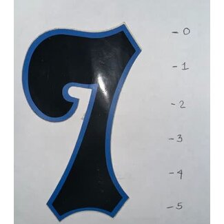 STICKER – NUMBER 7 – BLACK / BLUE TRIM - 5"