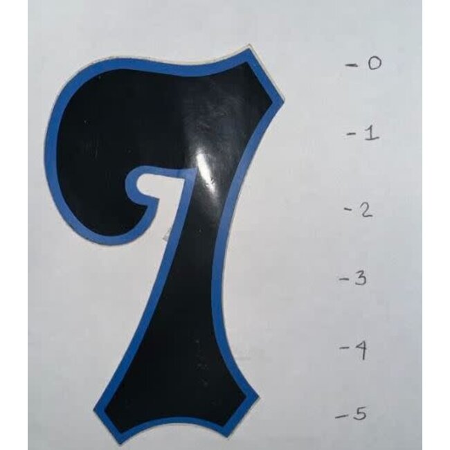 STICKER – NUMBER 7 – BLACK / BLUE TRIM - 5"