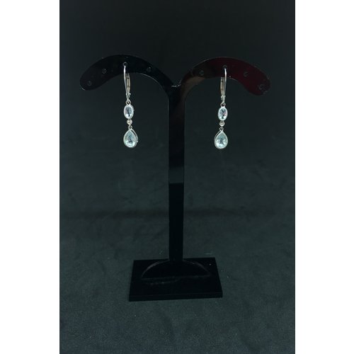 Amour 10k White Gold 0.05cts Diamond and Aquamarine Drop Earrings Amour 10k White Gold 0.05cts Diamond and Aquamarine Drop Earrings