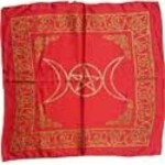Red Triple Moon Pentagram Altar Cloth