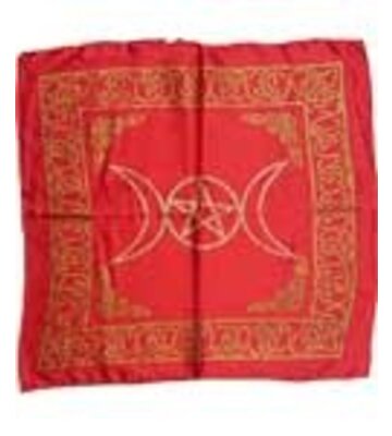 Red Triple Moon Pentagram Altar Cloth