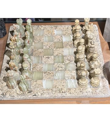 Chess Set Green and Coral Marble